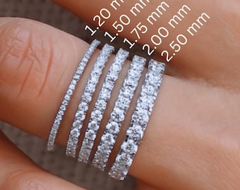 Lab Grown Round Diamond Half Eternity Band 14K Gold, Stackable Micro Pave Wedding Ring