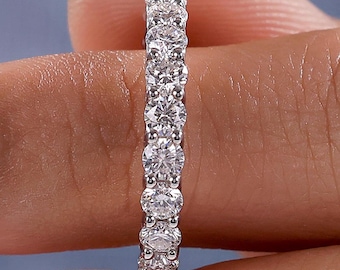 3mm Round Cut Lab Grown Diamond Half Eternity Band: 14k Gold Stackable Wedding Ring