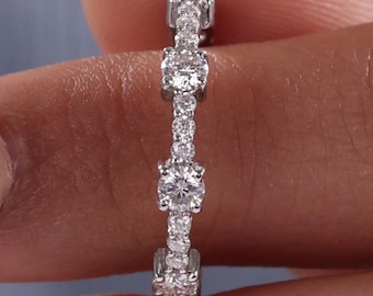 Alternating Round Cut Lab Grown Diamond Bubble Half Eternity Band: 14k Gold Wedding Ring