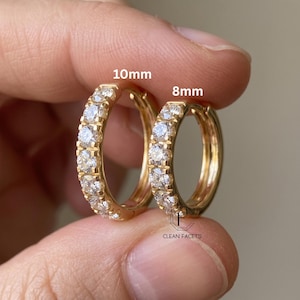 Lab Grown Round Cut Diamond Pave Huggie Hoop Earrings in 10K, 14K, 18K Gold