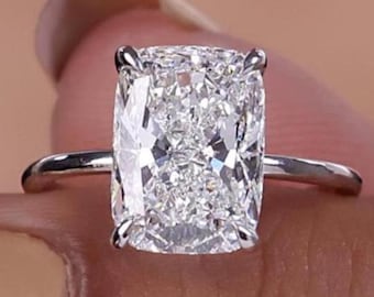 Gold Lab Grown Elongated Cushion Cut Diamond Solitaire Engagement Ring: Wedding, Promise, Anniversary