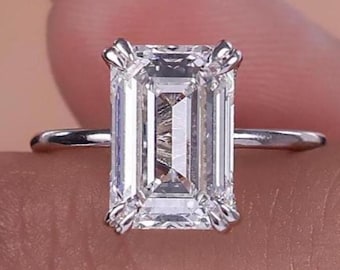 5CT Emerald Cut Lab Grown Diamond Solitaire Engagement Ring: 14K Gold Anniversary or Promise Ring