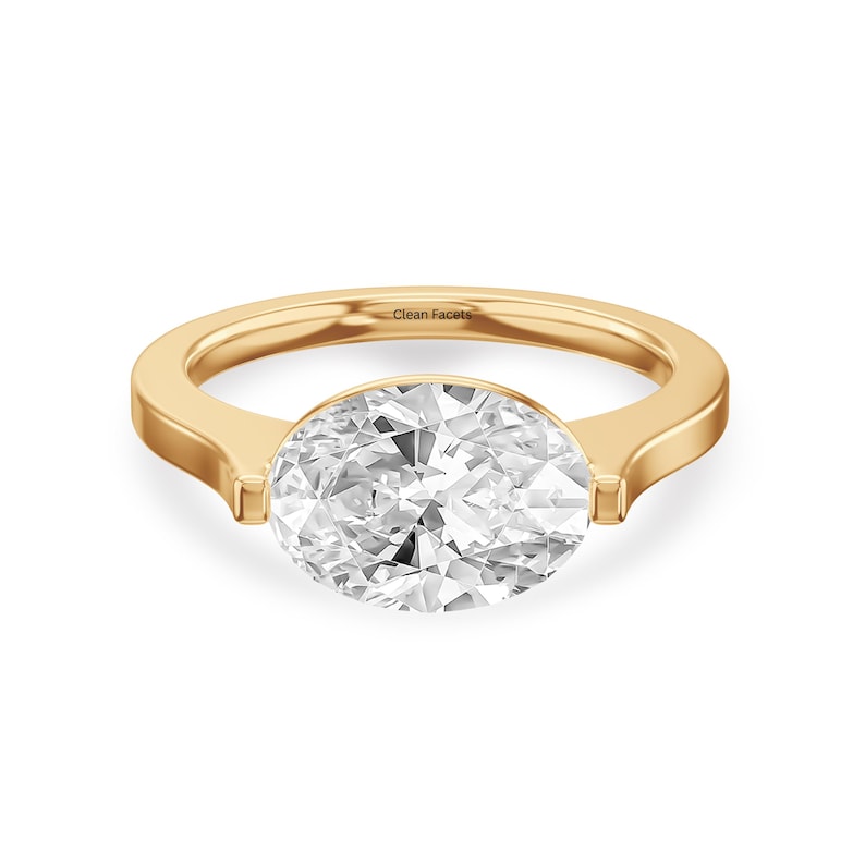 Lab Grown East West Oval Diamond Solitaire Engagement Ring for Women in ...