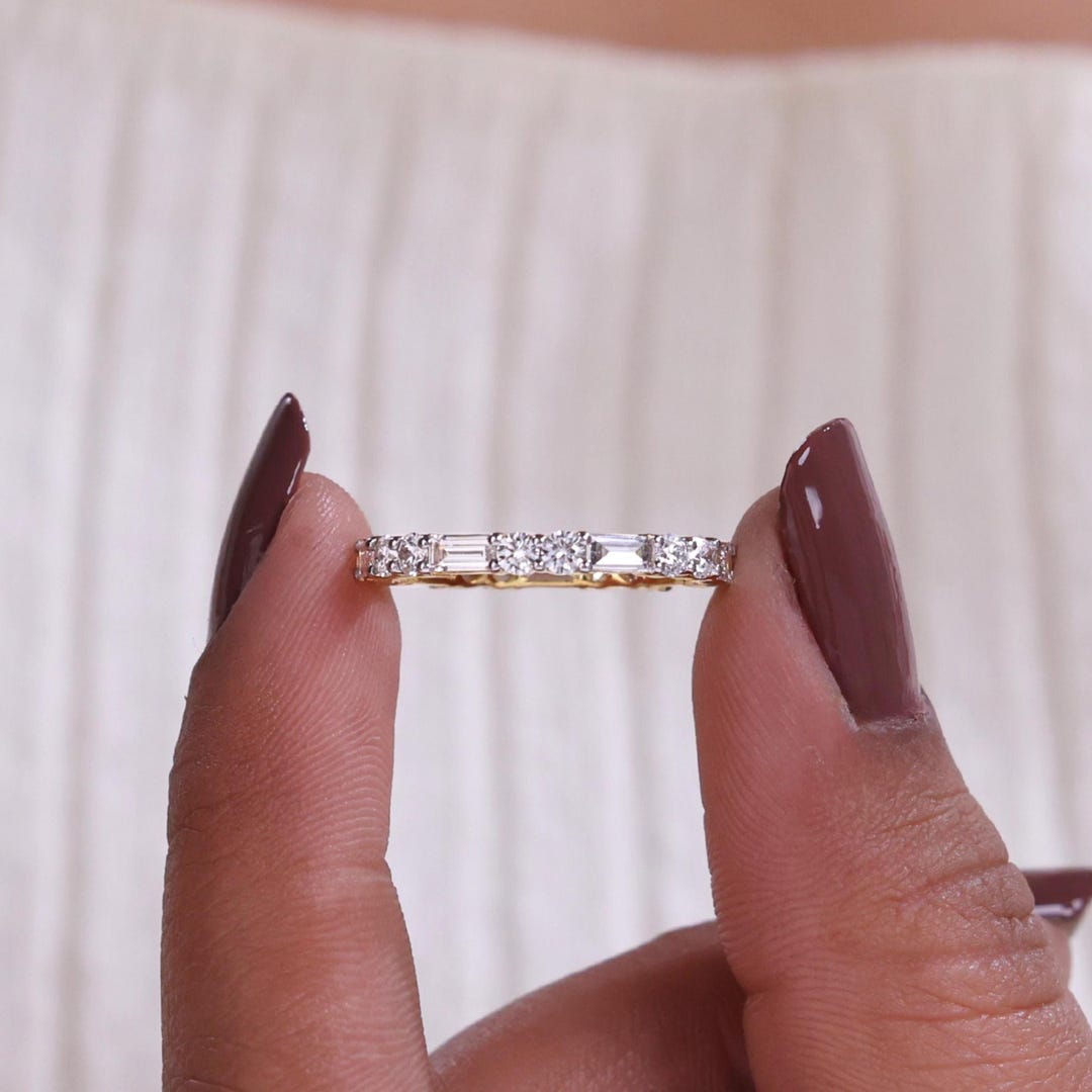 Baguette and Round Cut Lab Grown Diamond Alternating Full Eternity Ring ...