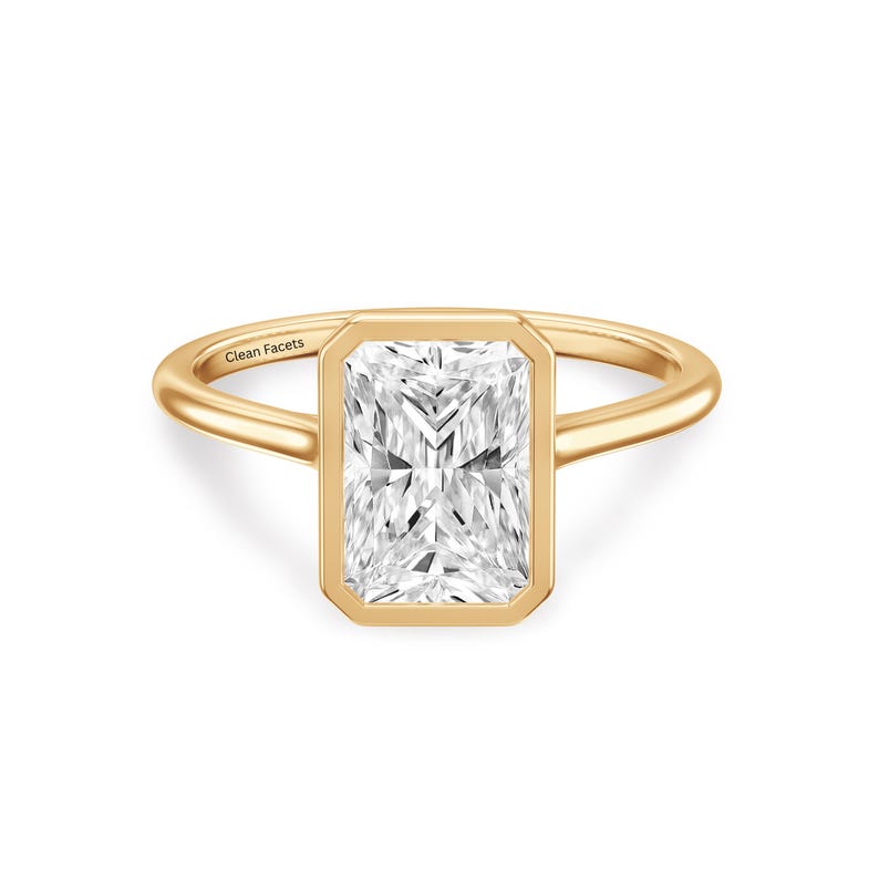 Radiant Cut Lab Grown Diamond Bezel Set Solitaire Engagement Ring: 14K ...