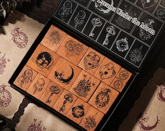 Gothic Vintage Wooden Stamps Set – Beech Wood Journaling, Scrapbooking, Dark Academia Crafts