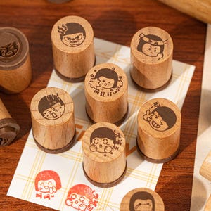 Wooden Emoji Stamps | Journaling Mood Faces, Beechwood Craft Stamps