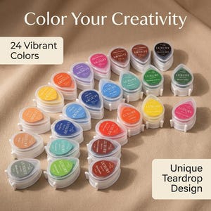 24 Vibrant Teardrop Ink Pads – Water-Based Non-Toxic Stamp Pads for Crafts