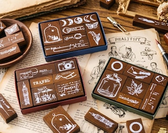 Vintage Journal Stamp Set: Reusable Wooden Rubber Stamp For DIY Crafts & Journaling