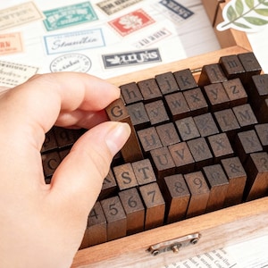 Alphabet Stamp Set: 70 Wood Rubber Stamps, Ink Pads