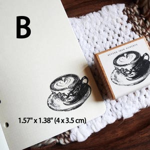 Vintage Food Rubber Stamp Set, Wooden Handle Journal Stamps for Scrapbooking, Coffee Burger Ice Cream Cutlery Stationery, DIY Planner Decor B/Coffee Cup