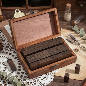 Alphabet Stamp Set: 70 Wood Rubber Stamps, Ink Pads