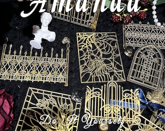 Vintage Gold Metal Filigree Scrapbooking Embellishments, Retro Hollow Brass Decoration Pieces, Journal Card Making Craft Supply Set