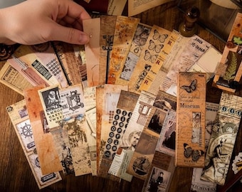 Vintage Paper Bookmarks, Artistic Retro Scrapbook Cards for Journal, English Decorative Stationery Gift, Retro Bookmark Set for Book Lovers