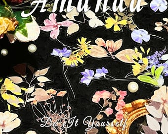 Pack of Transparent Floral Stickers, Botanical Nature Stickers, Vintage-style Flower Decals for Journals, Scrapbooks, Laptop & Crafts