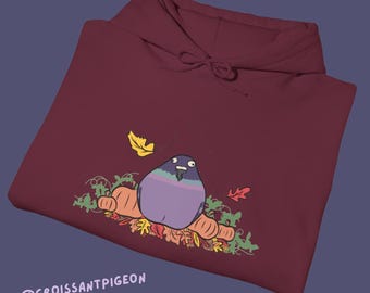 Sudadera con capucha de paloma en el huerto de calabazas: un lindo dibujo de paloma para el otoño.