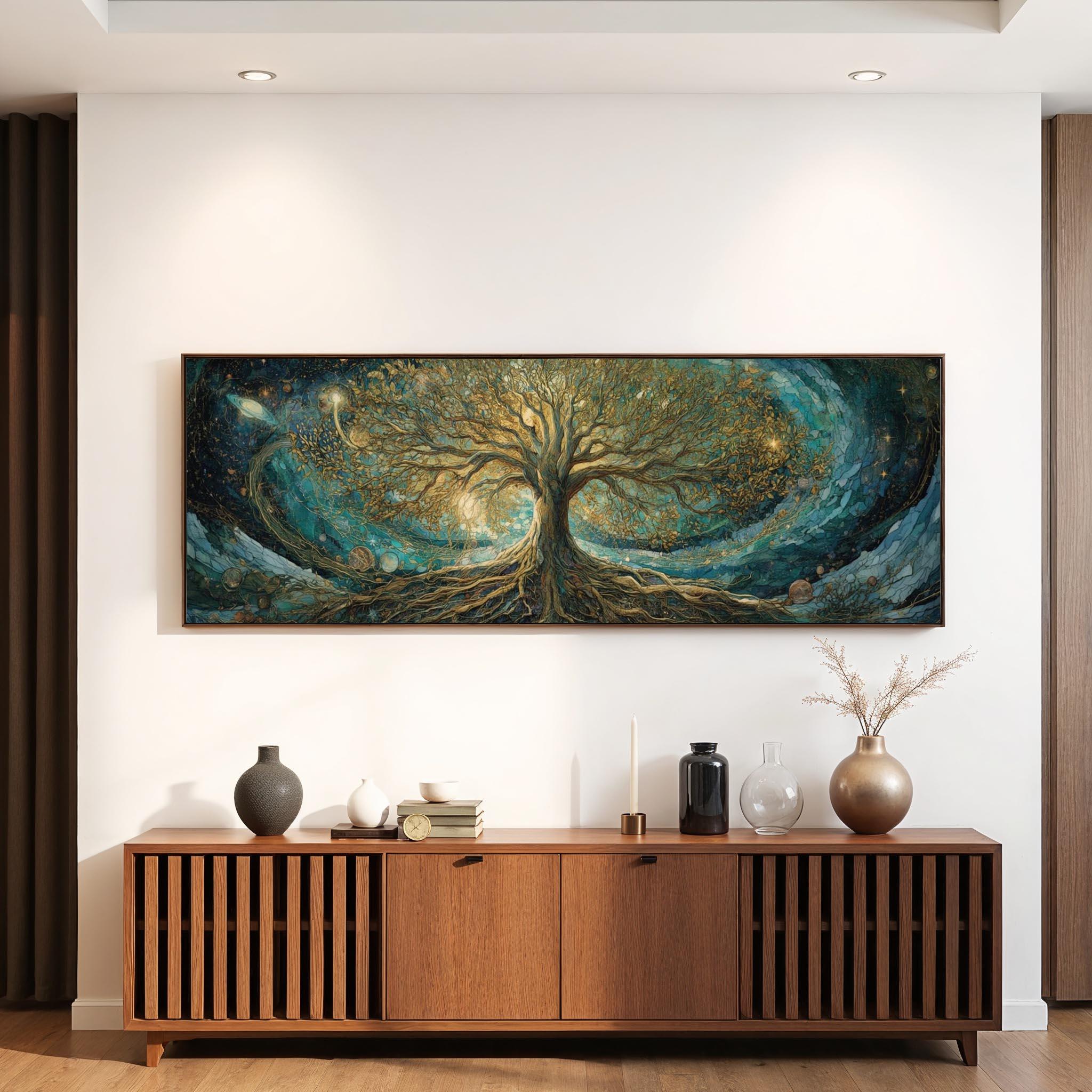 Panoramic Tree of Life Canvas Wall Art | Cosmic Fantasy Nature Artwork ...
