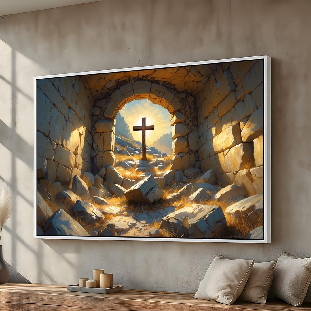 Empty Tomb Cross Canvas Wall Art | Christian Resurrection Artwork ...