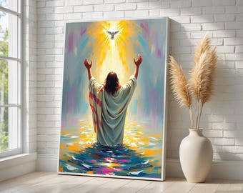 Holy Spirit Christian Canvas Wall Art | Baptism Faith Artwork with Dove | Inspirational Religious Decor | Spiritual Wall Art | Ready to Hang