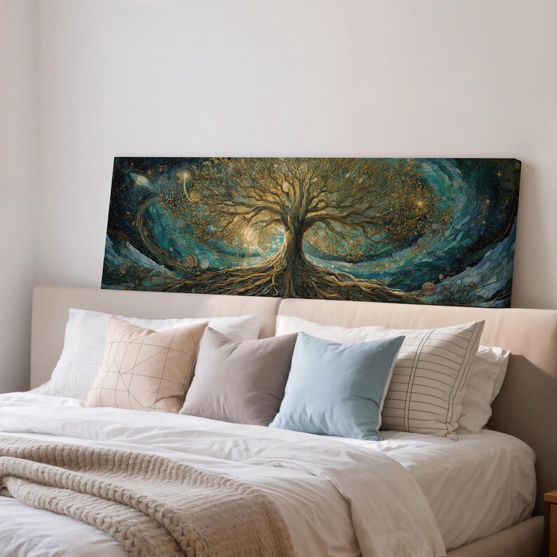 Panoramic Tree of Life Canvas Wall Art | Cosmic Fantasy Nature Artwork ...