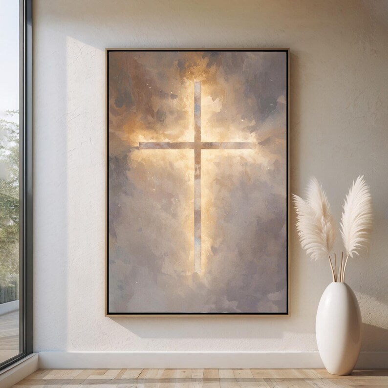 Minimalist Glowing Cross Portrait | Christian Wall Art | Modern Faith ...