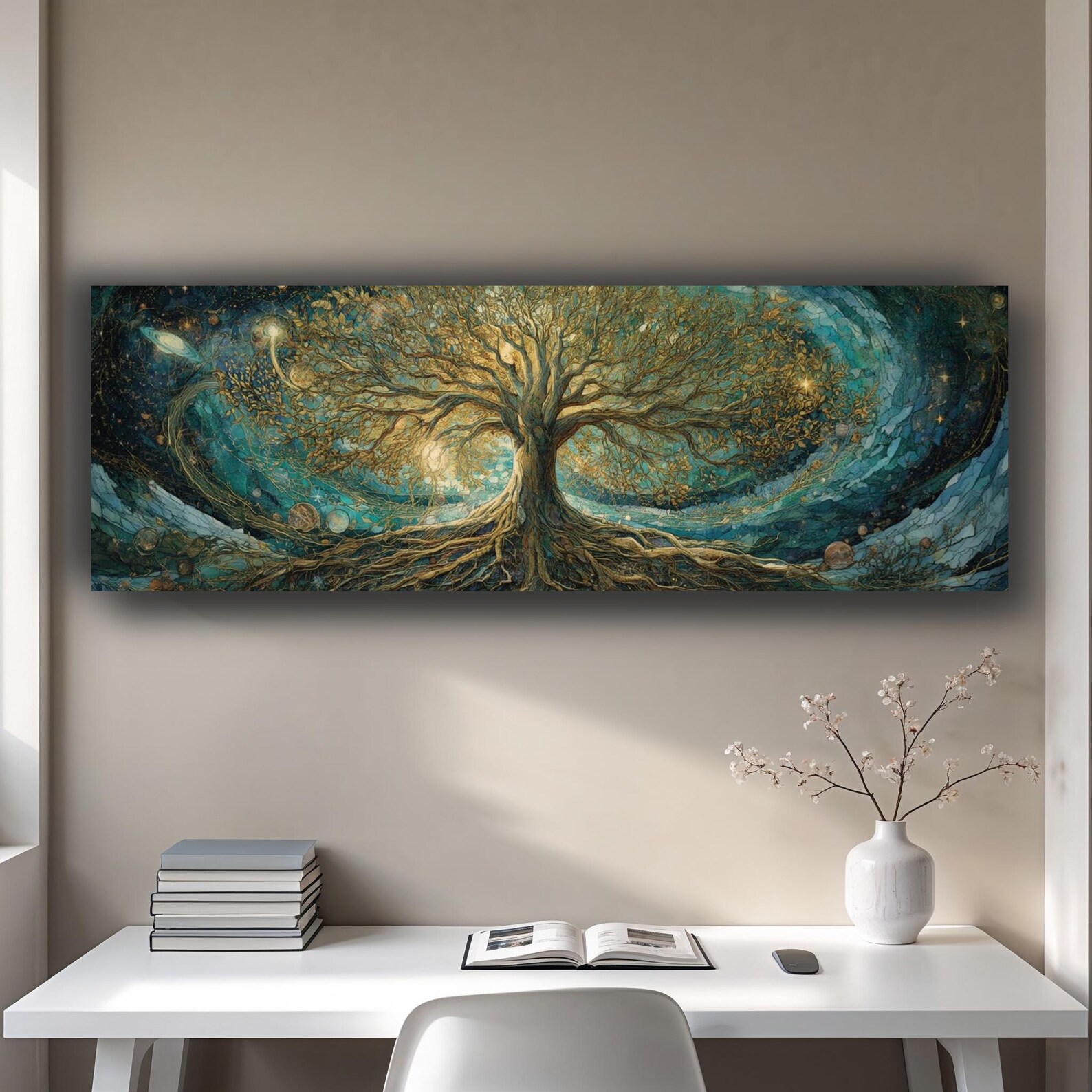 Panoramic Tree of Life Canvas Wall Art | Cosmic Fantasy Nature Artwork ...