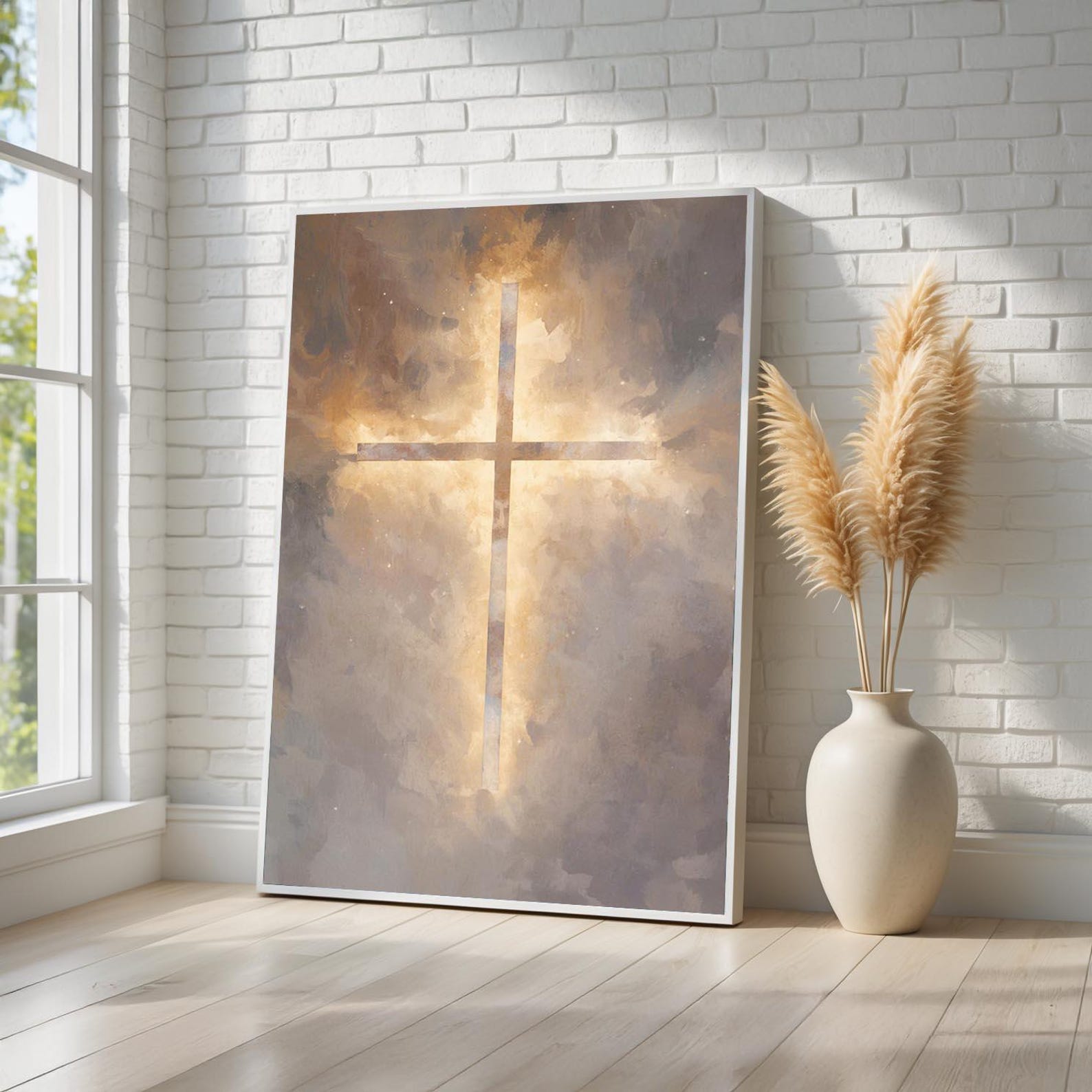 Minimalist Glowing Cross Portrait | Christian Wall Art | Modern Faith ...