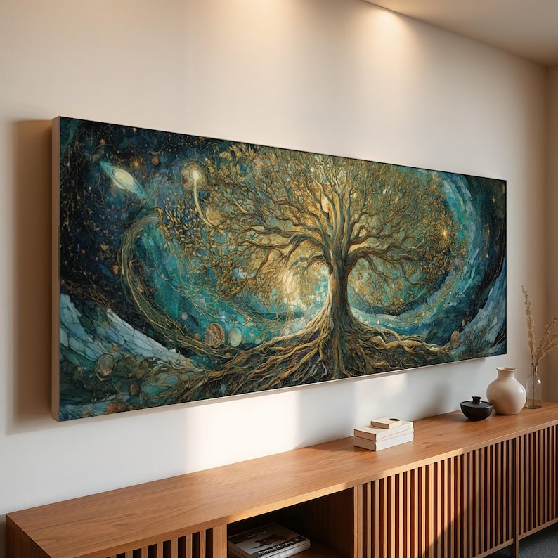 Panoramic Tree of Life Canvas Wall Art | Cosmic Fantasy Nature Artwork ...