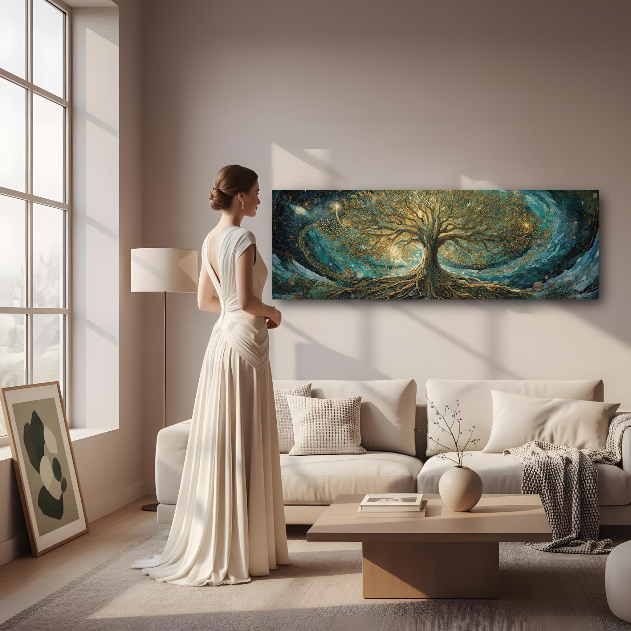 Panoramic Tree of Life Canvas Wall Art | Cosmic Fantasy Nature Artwork ...