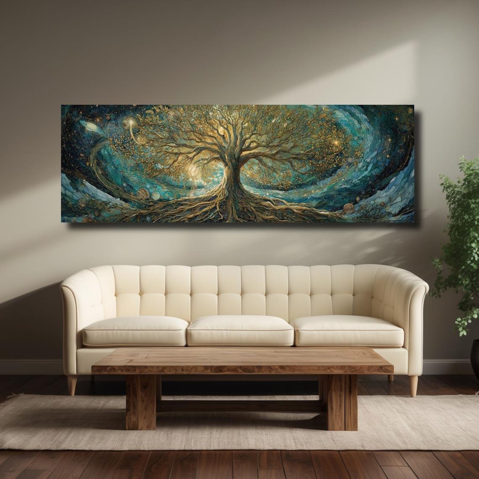 Panoramic Tree of Life Canvas Wall Art | Cosmic Fantasy Nature Artwork ...