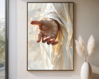 Jesus Reaching Hand Canvas Wall Art | Christian Faith Artwork | Divine Comfort & Hope | Minimal Religious Home Decor | Ready to Hang