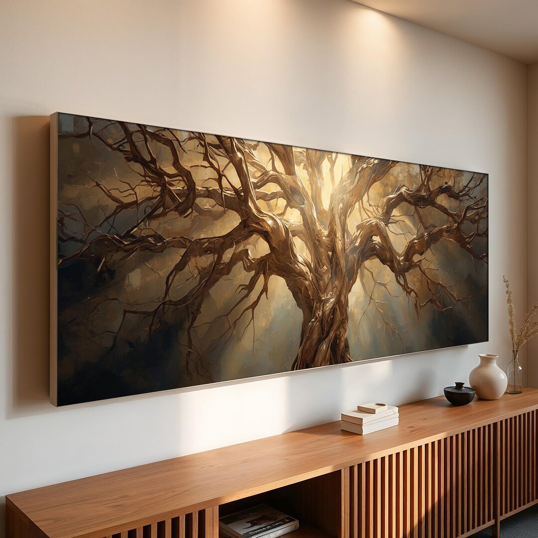 Tree of Life Golden Light Art | Panoramic Canvas Wall Art Poster ...