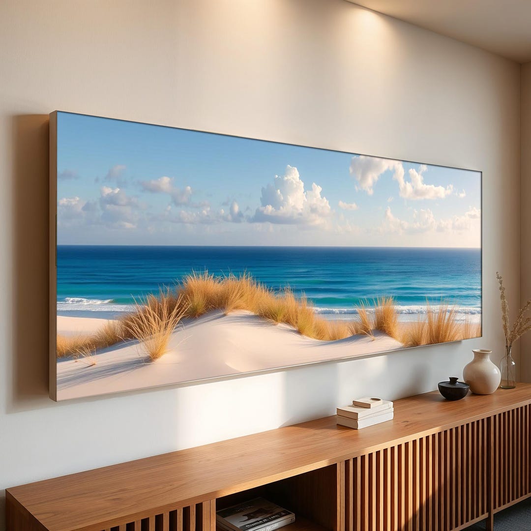 Coastal Sand Dunes Canvas Wall Art | Serene Ocean Horizon Beach Decor ...