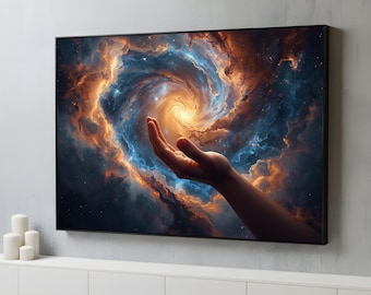 Divine Creation Canvas Wall Art | God’s Hand Galaxy Artwork | Spiritual Cosmic Wall Decor | Ready to Hang Art