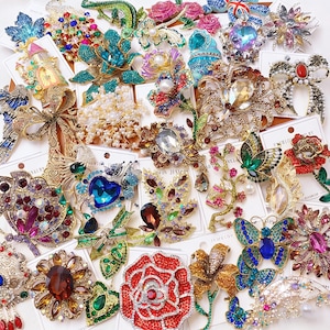 Mystery Brooch Jar (2-15pcs) | Random Vintage & Modern Pins | Rhinestone Enamel Statement Brooch Lot | Surprise Gift for Her