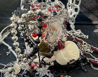Gothic Mystery Jewelry Box | Dark Aesthetic Accessories | Rings Necklaces Bracelets Mix | Alternative Style Surprise Gift