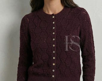 Knit Cardigan Women Button Front Sweater, Lace Pattern Top, Cardigan Jacket, Knitted Long Sleeve Top, Casual Retro Sweater, Elegant Layer