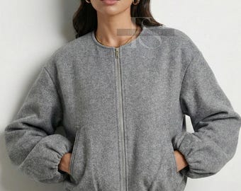 Women's Bomber Jacket Zip Up, Lightweight Casual Jacket, Soft Long Sleeve Coat, Spring Fall Street Style Outerwear Easy to Match