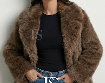 Women's Faux Fur Coat, Warm Outerwear Fluffy Coat for everyday, Warm Long Sleeve Winter Jacket,Elegant Autumn Winter Outerwear