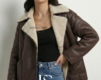 Autumn Women's Faux Fur Jacket, Lapel Long Sleeve Coat, Street Style Medium Length Coat with Pockets, Fall Winter Outerwear