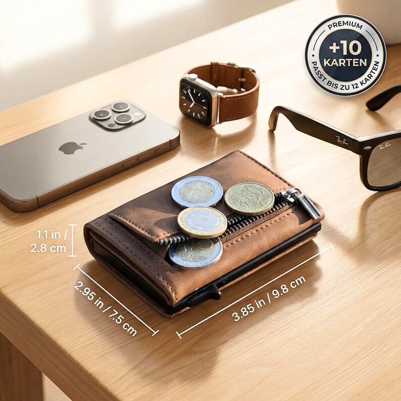 Personalisiertes Lederportemonnaie mit Foto, Initialen & Text | RFID Slim Wallet für Männer, Geschenkidee, hochwertige Echtleder-Geldbörse image 4