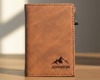 Men's Leather Wallet: Slim Pop-Up Design - Photo or Text Engraving