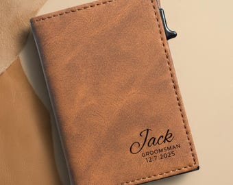 Personalized Leather Wallet for Men – Custom Photo Engraved Pop-Up Card Holder