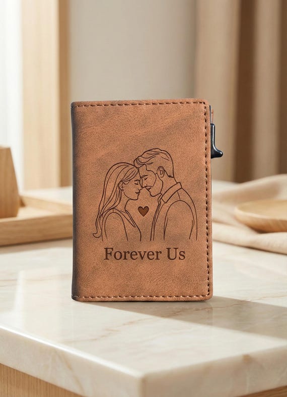 Exklusives Geschenk für Ehemann – Herren Leder Portemonnaie personalisiert mit Gravur, Slim RFID Wallet