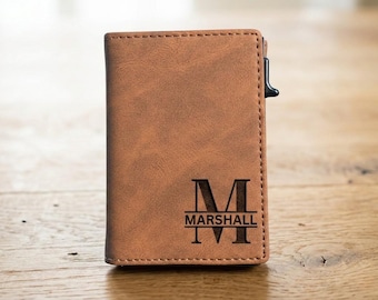Personalized Leather Wallet for Men – Photo Engraved, Slim RFID Pop-Up Card Holder