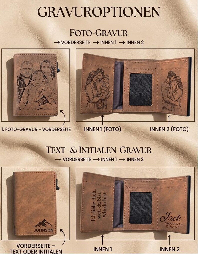 Personalisiertes Lederportemonnaie mit Foto, Initialen & Text | RFID Slim Wallet für Männer, Geschenkidee, hochwertige Echtleder-Geldbörse image 6