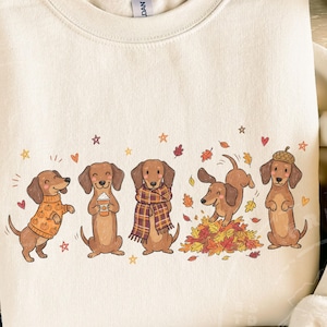 Fall Dachshund PNG | Doodle Crew | Cute Wiener Dog PNG | Cozy Autumn Dog Mom Sublimation | Doxie Dog Owner Shirt Design image 3