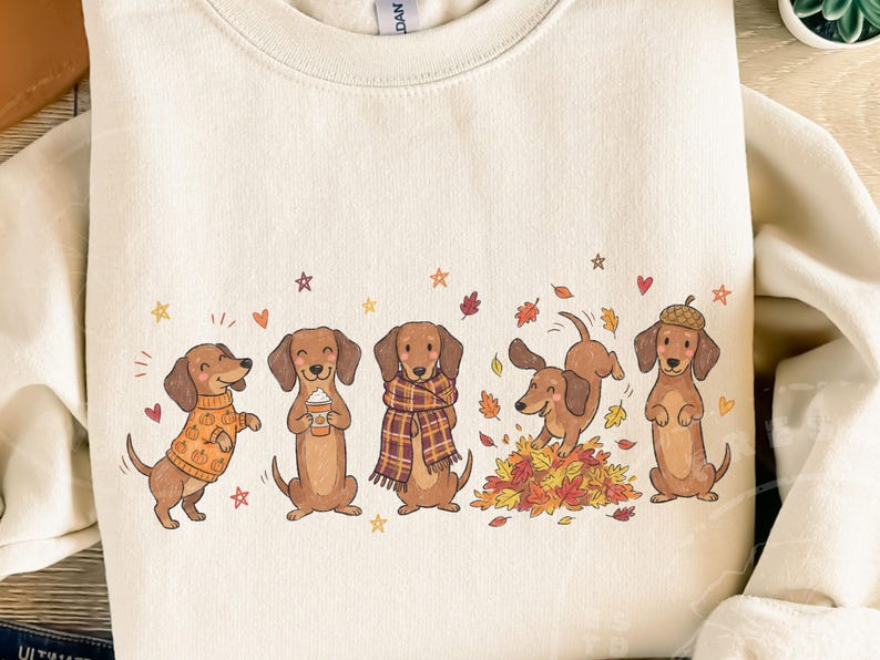 Fall Dachshund PNG | Doodle Crew | Cute Wiener Dog PNG | Cozy Autumn Dog Mom Sublimation | Doxie Dog Owner Shirt Design image 3