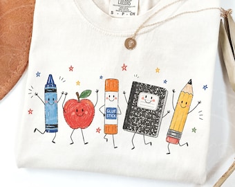 Back to School PNG, Cute School Supplies PNG, Teacher Shirt Design, Crayon Apple Pencil Notebook Graphic, Sublimation PNG, School Clipart