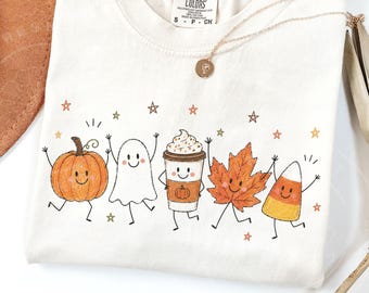Cute Fall PNG, Pumpkin Ghost Candy Corn PNG, Autumn Sublimation Design, Fall Shirt Graphic, Pumpkin Spice Latte PNG